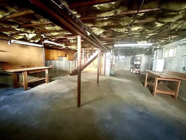 a view of a room with wooden racks
