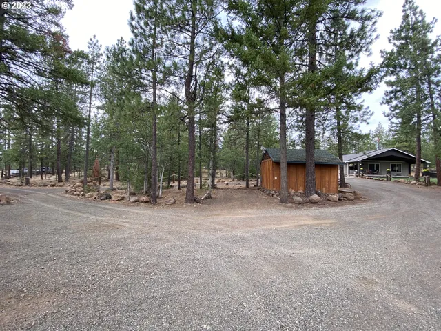 a view of a backyard with wooden fence