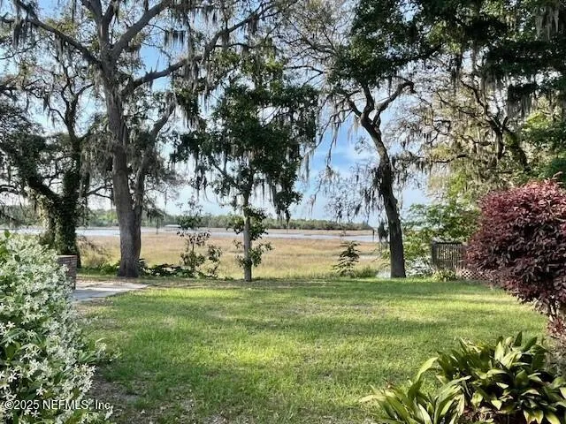 a view of a house with backyard and a tree