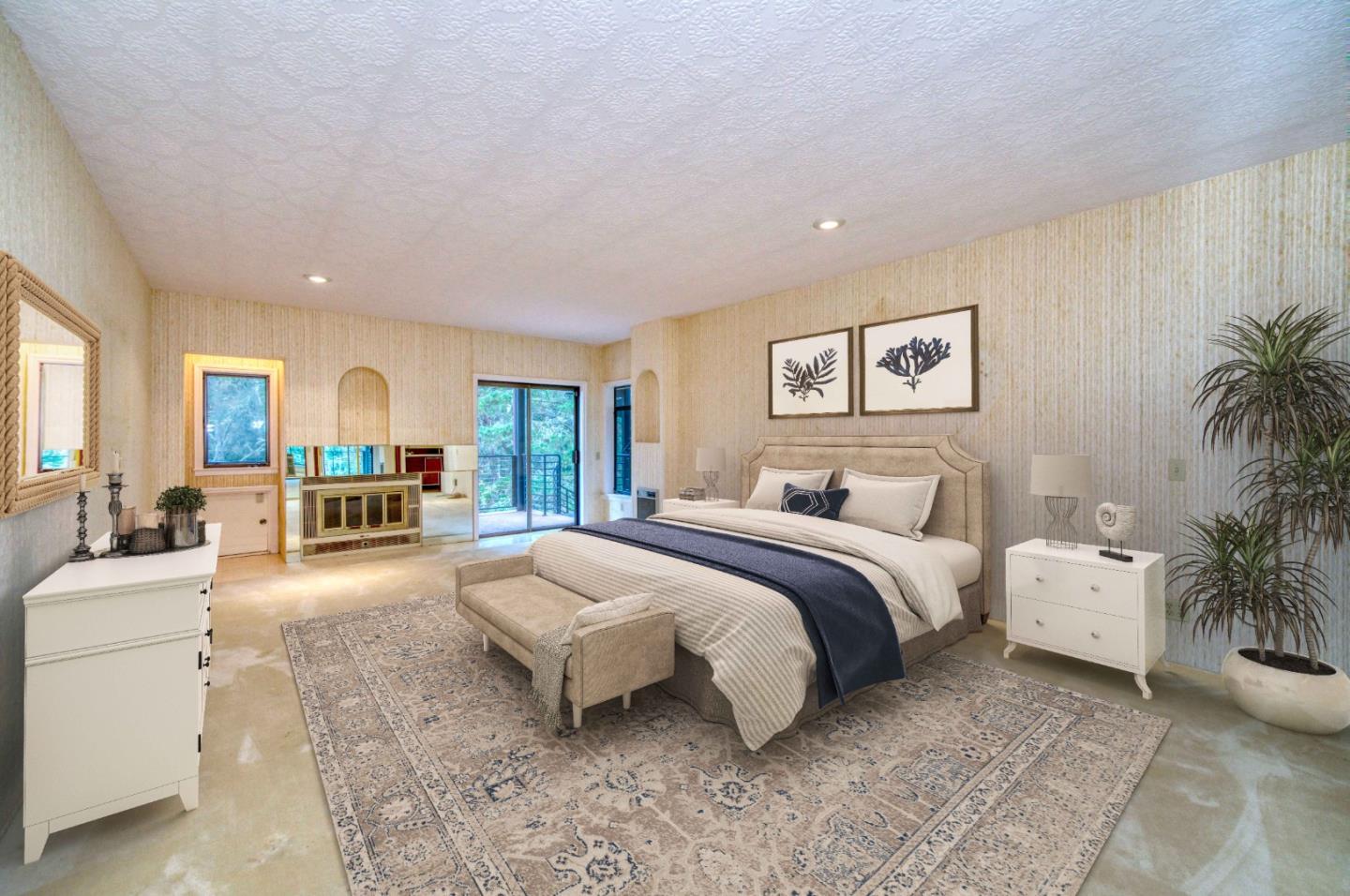 800 El Granada Boulevard El Granada, CA 94019 - Photo 42 of 57 a spacious bedroom with a bed a table and potted plant