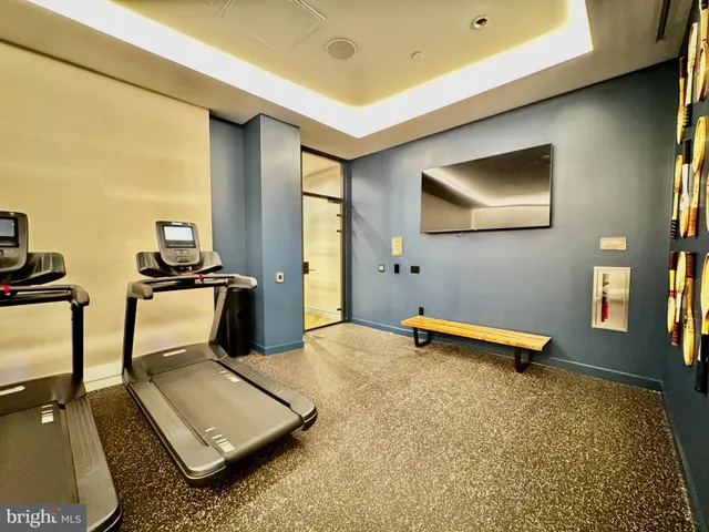 a room with gym equipment