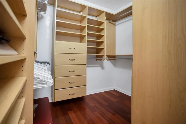 a view of walk in closet with empty racks