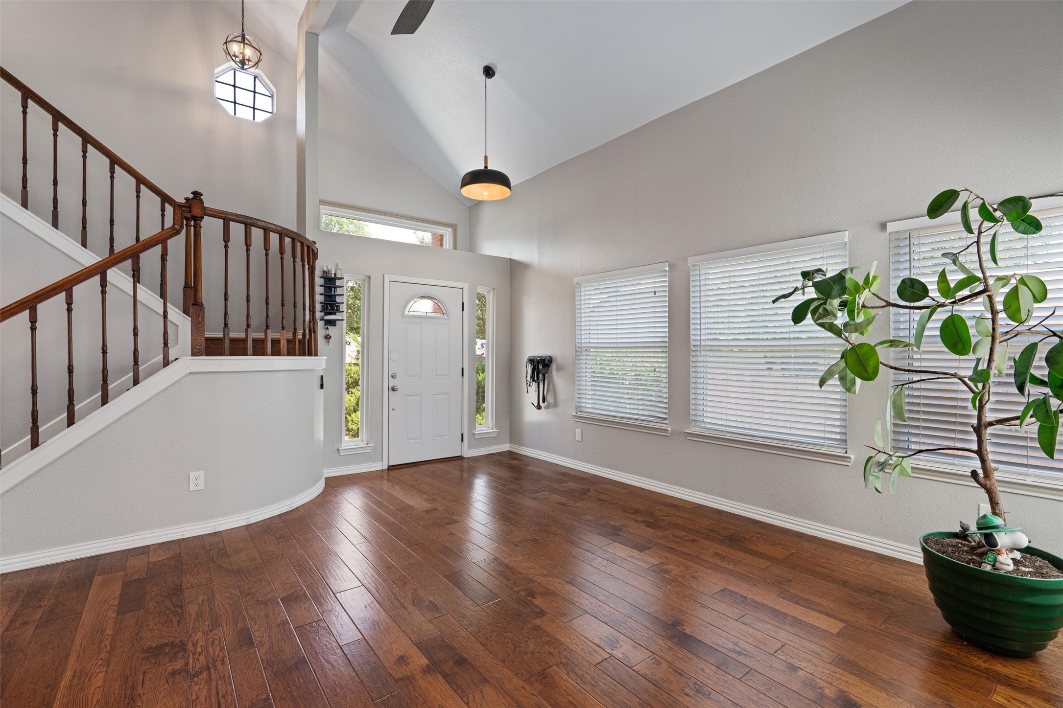3011 Wadsworth Way Austin, TX 78748 - Photo 6 of 35 Foyer entrance with dark wood flooring and vaulted ceiling