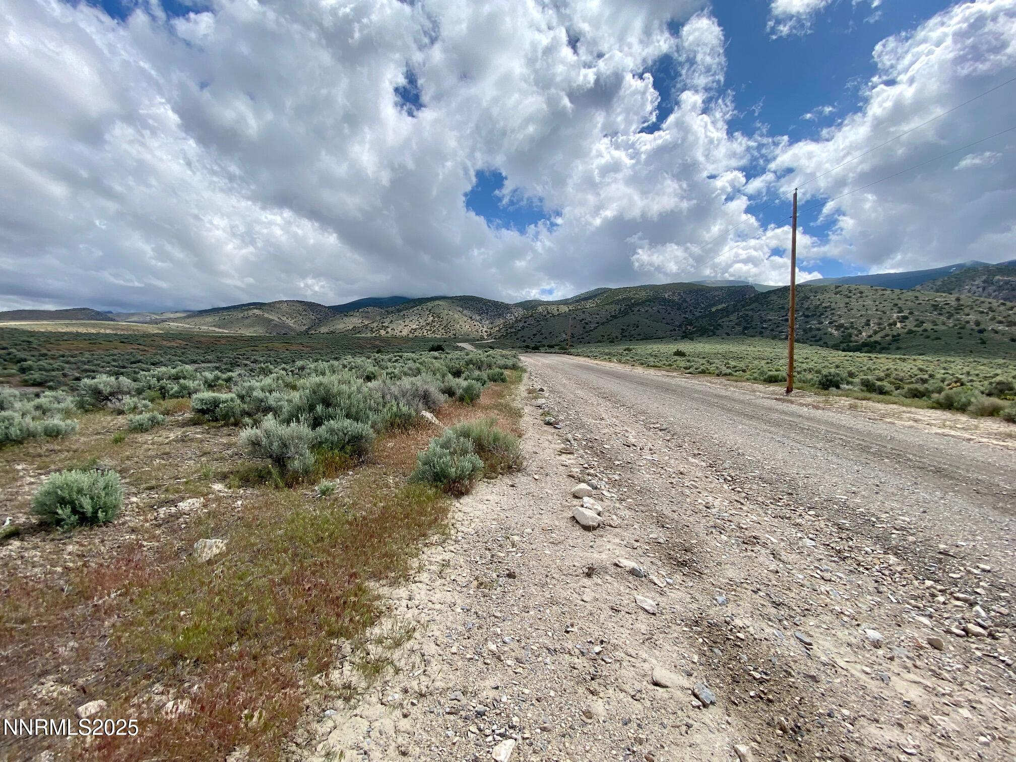 a view of a road with houses in back