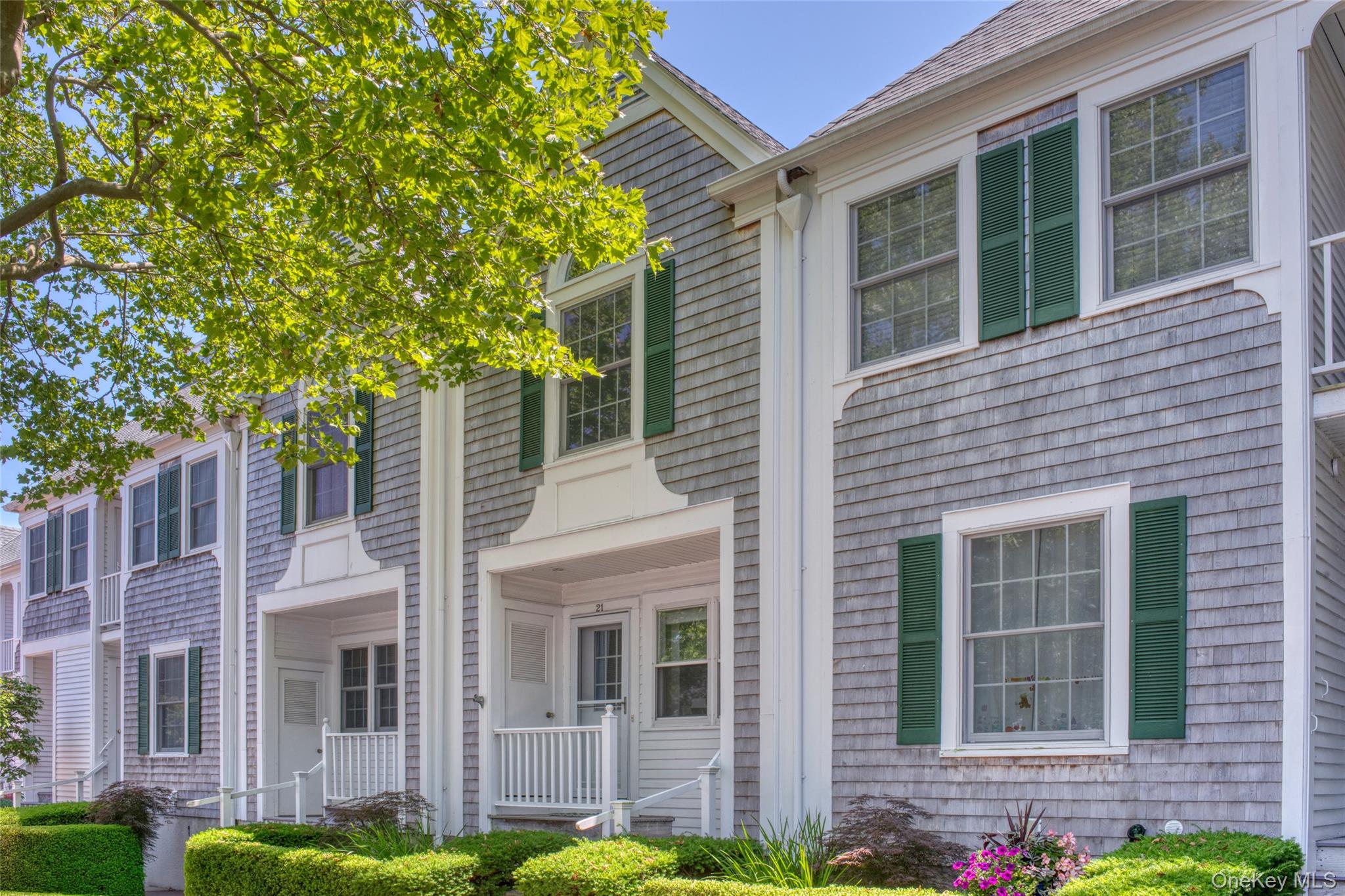 a view of front a house with plants and large tree
