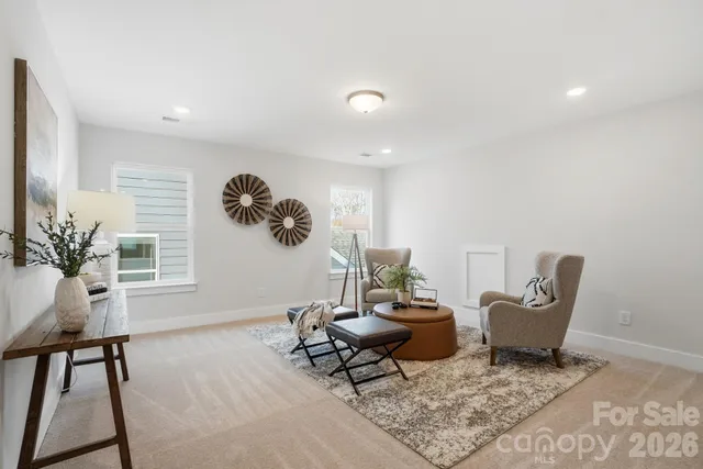 a living room with furniture and a rug
