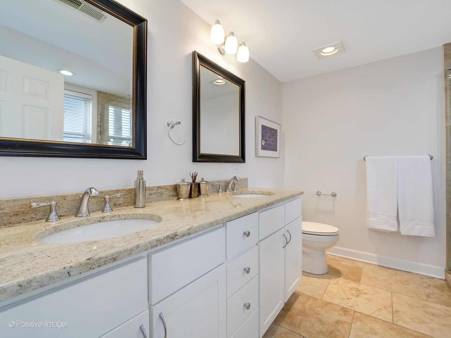 1404 North Mohawk Street, Unit 2 Chicago, IL 60610 - Photo 13 of 14 a bathroom with a granite countertop sink mirror and a toilet