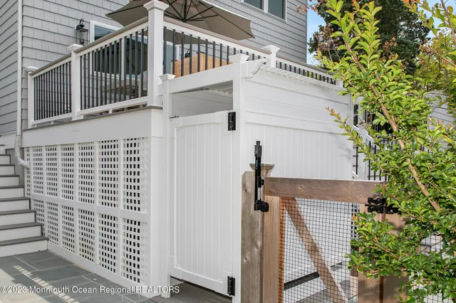 a view of a balcony with door