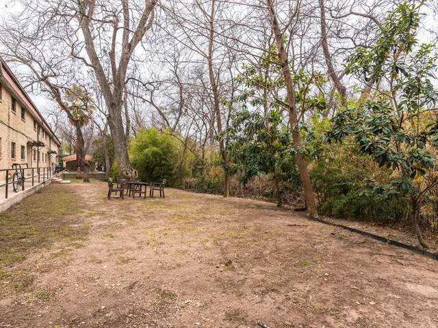 a view of outdoor space with trees all around