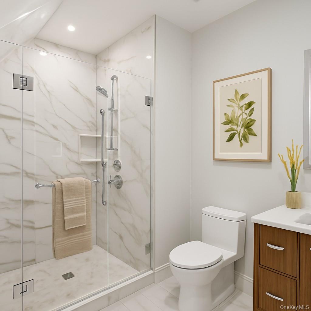 34 Clinton Avenue, Unit 5D Dobbs Ferry, NY 10522 - Photo 6 of 13 a bathroom with a shower toilet and sink