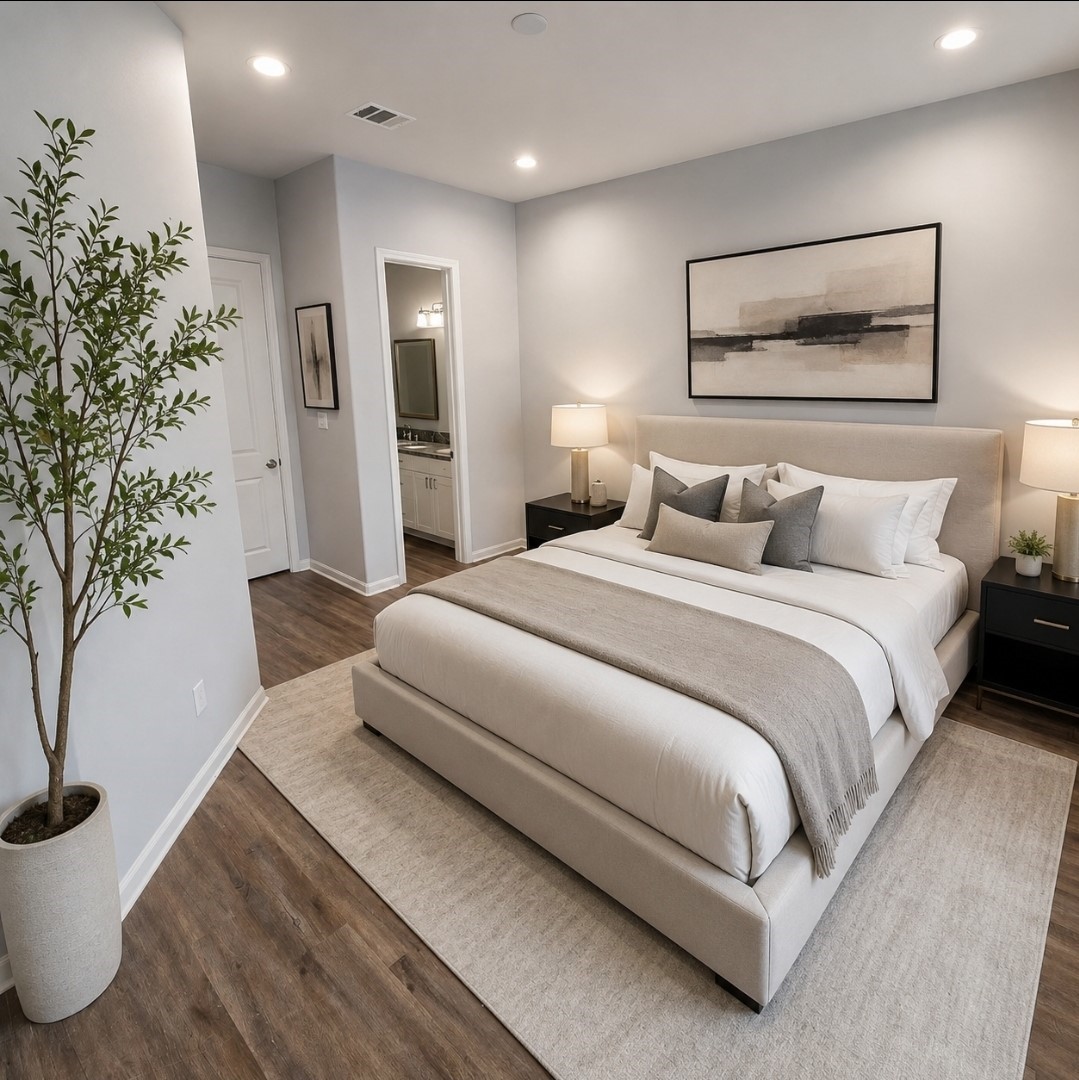 4902 Paradigm Ln Spring Spring, TX 77379 - Photo 15 of 24 a spacious bedroom with a bed and a potted plant