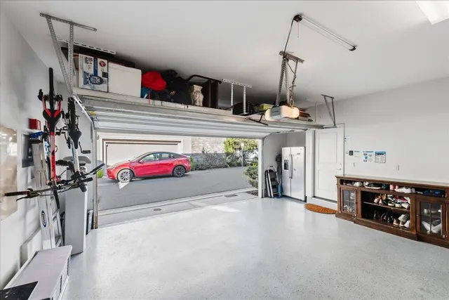 a view of a park with large trees