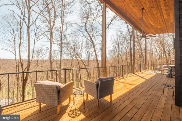 a view of a patio with a tv