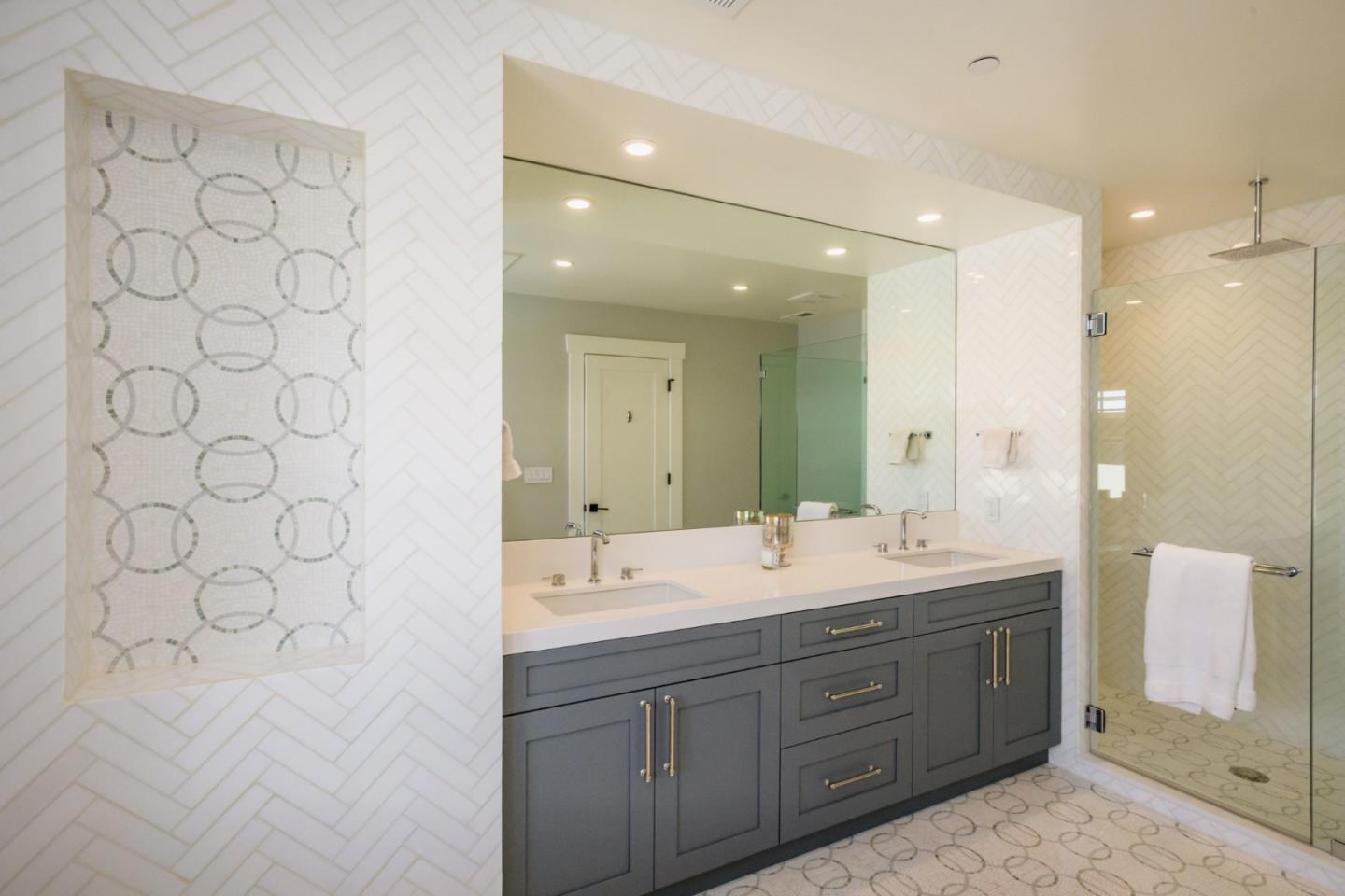421 Hillcrest Road San Mateo, CA 94402 - Photo 19 of 33 a bathroom with a double vanity sink mirror and double