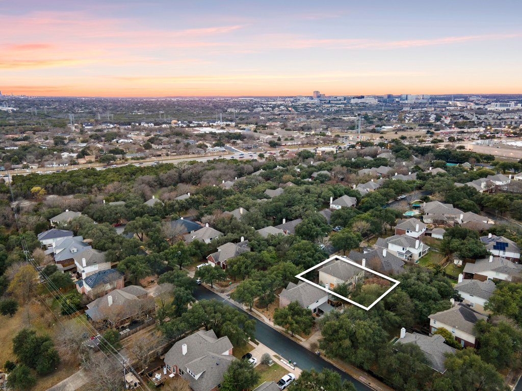 1406 Dapplegrey Lane Austin, TX 78727 - Photo 30 of 38 Aerial view of residential area featuring property boundaries highlighted
