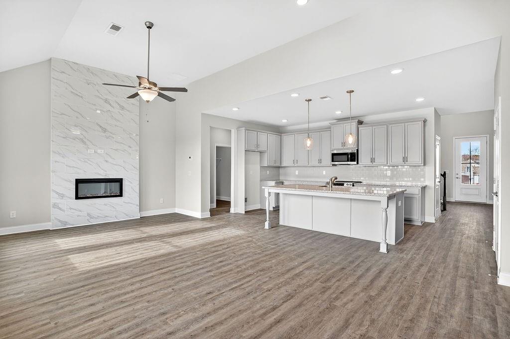 146 Wild Turkey Pass Homer, GA 30547 - Photo 7 of 38 a view of kitchen with granite countertop a stove top oven and cabinets with wooden floor