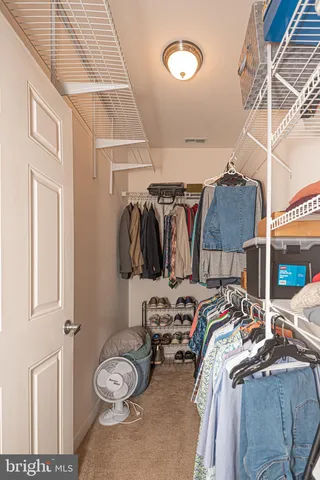 a view of walk in closet with clothes and shoes