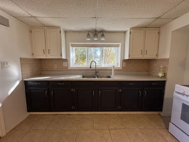 a kitchen with a sink dishwasher a stove a microwave and cabinets