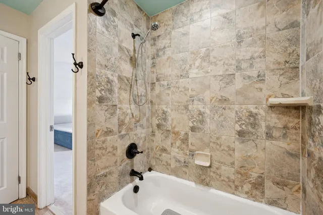 a bathroom with a bathtub