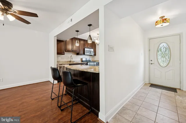 a view of workspace with wooden floor