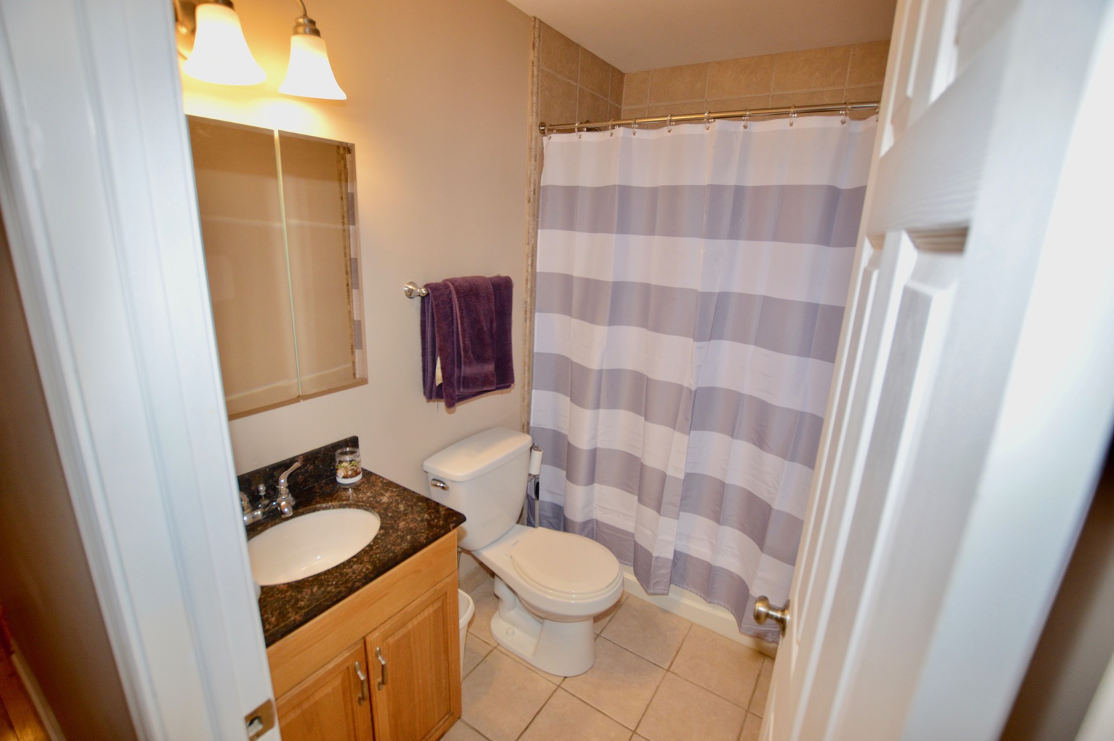 385 Willow Road Wauconda, IL 60084 - Photo 12 of 22 a bathroom with a granite countertop sink and a mirror
