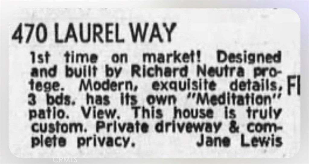 1470 Laurel Way Beverly Hills, CA 90210 - Photo 46 of 54 Classified ad from the 1970's.
