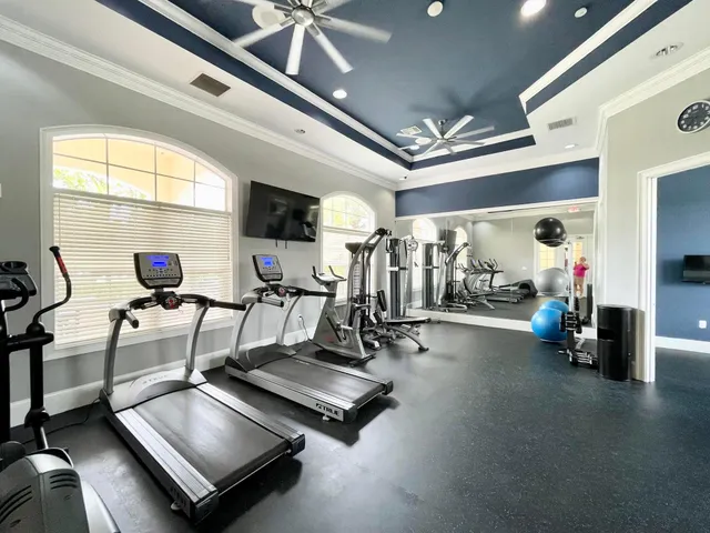 a view of a room with gym equipment