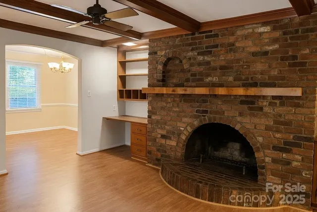 a living room with a fireplace