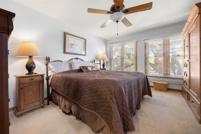 a bed room with a bed and dresser