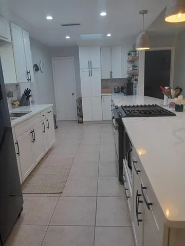 a kitchen with a stove a sink and a refrigerator