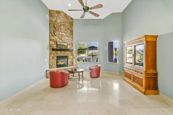 an aerial view of residential houses and outdoor space