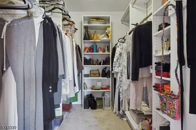 a view of walk in closet with clothes