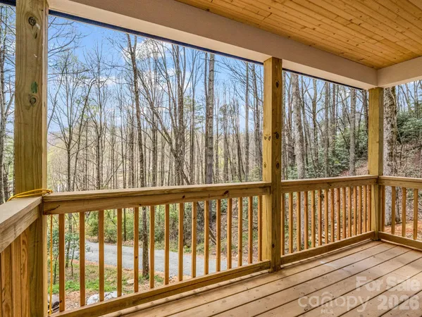a view of a wooden balcony