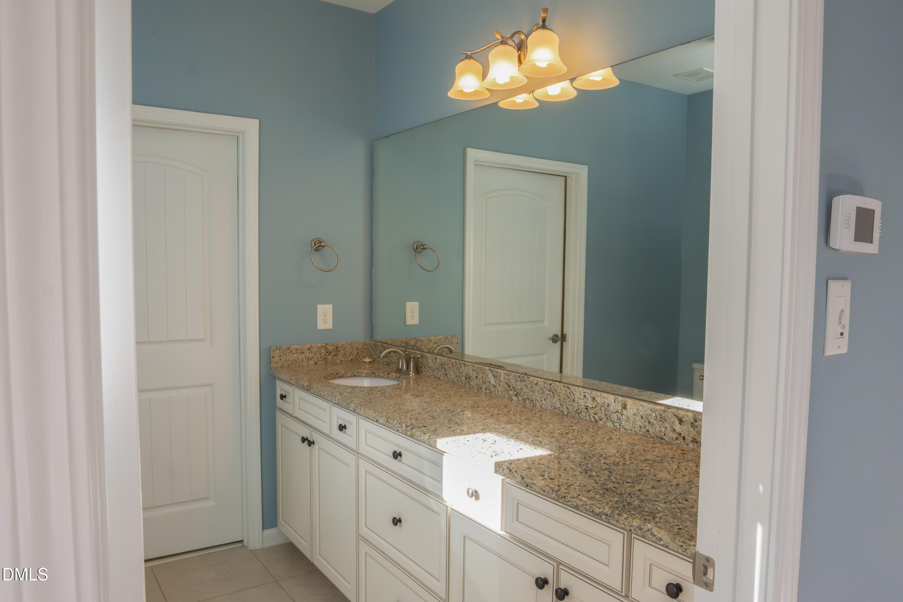 314 Rosedale Creek Drive Durham, NC 27703 - Photo 19 of 33 a bathroom with a granite countertop sink and a mirror