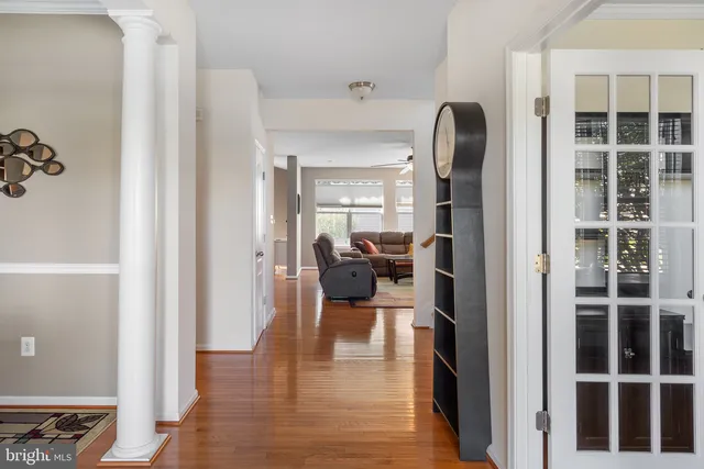 a view of a living room with windows