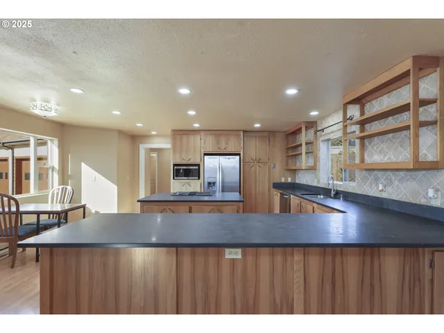 a kitchen with lots of counter top space