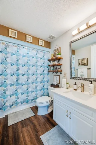a bathroom with a sink mirror vanity and toilet