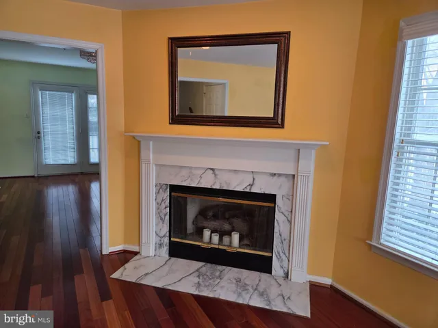 a living room with a fireplace
