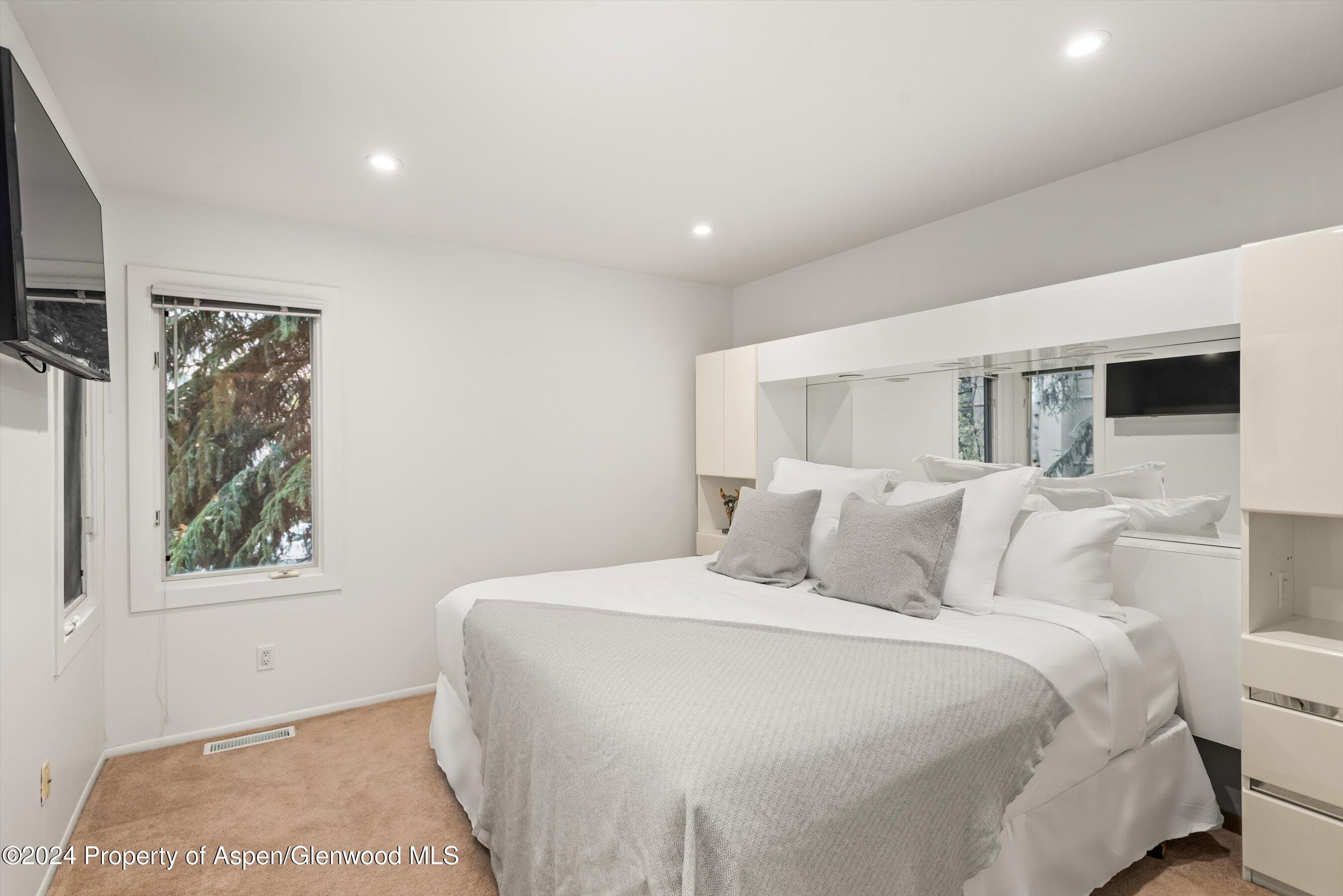814 West Bleeker Street, Unit D1 Aspen, CO 81611 - Photo 13 of 22 a bedroom with a large bed and a flat screen tv