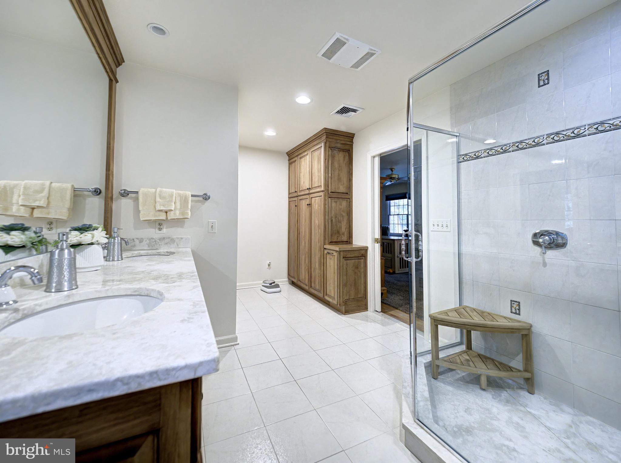 1 Craig Road Annandale, NJ 08801 - Photo 34 of 61 a large bathroom with a granite countertop sink a toilet a mirror and shower