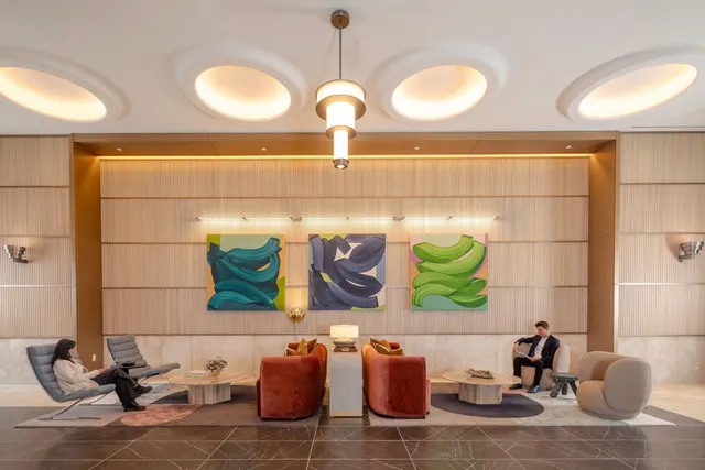 a living room with a rug