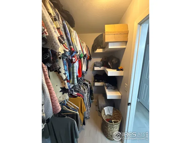 a view of walk in closet with clothes and shoes