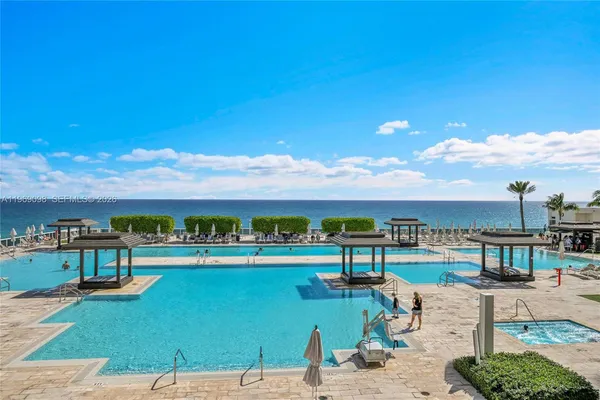 a view of a lake with a city