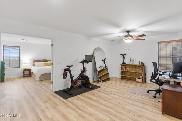 a living room with furniture and a window