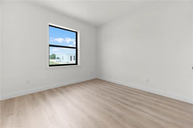 an empty room with a workspace