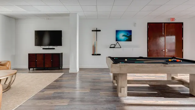 a large window with a counter space