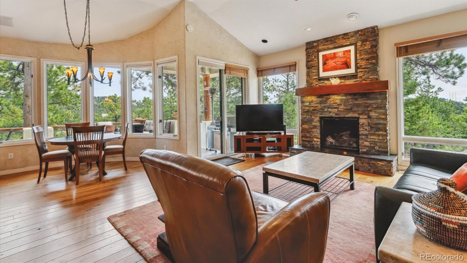 1784 Prima Lane Evergreen, CO 80439 - Photo 11 of 37 a living room with furniture a flat screen tv and a fireplace