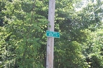 a street sign that is sitting in a forest