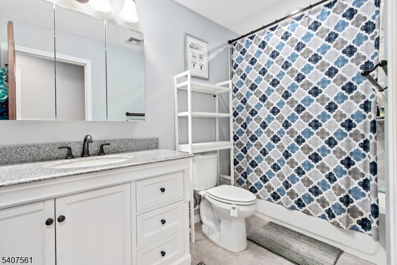 30 Lanning Road Blairstown, NJ 07825 - Photo 25 of 40 a bathroom with a granite countertop sink a toilet and a shower