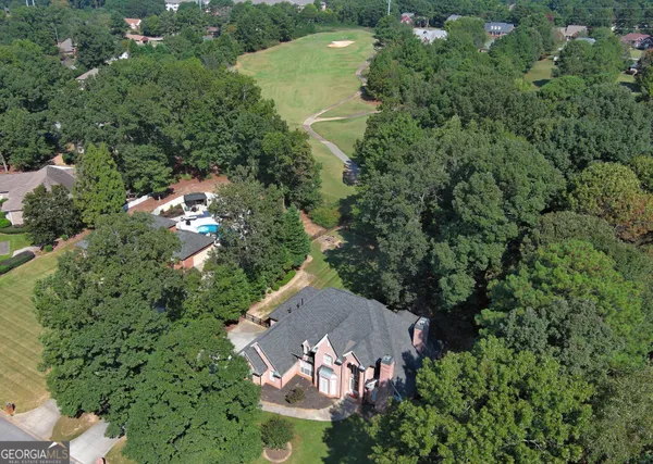 an aerial view of a house